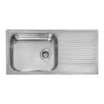 Reginox Minister 10 single bowl stainless steel kitchen sink side view on a white background.