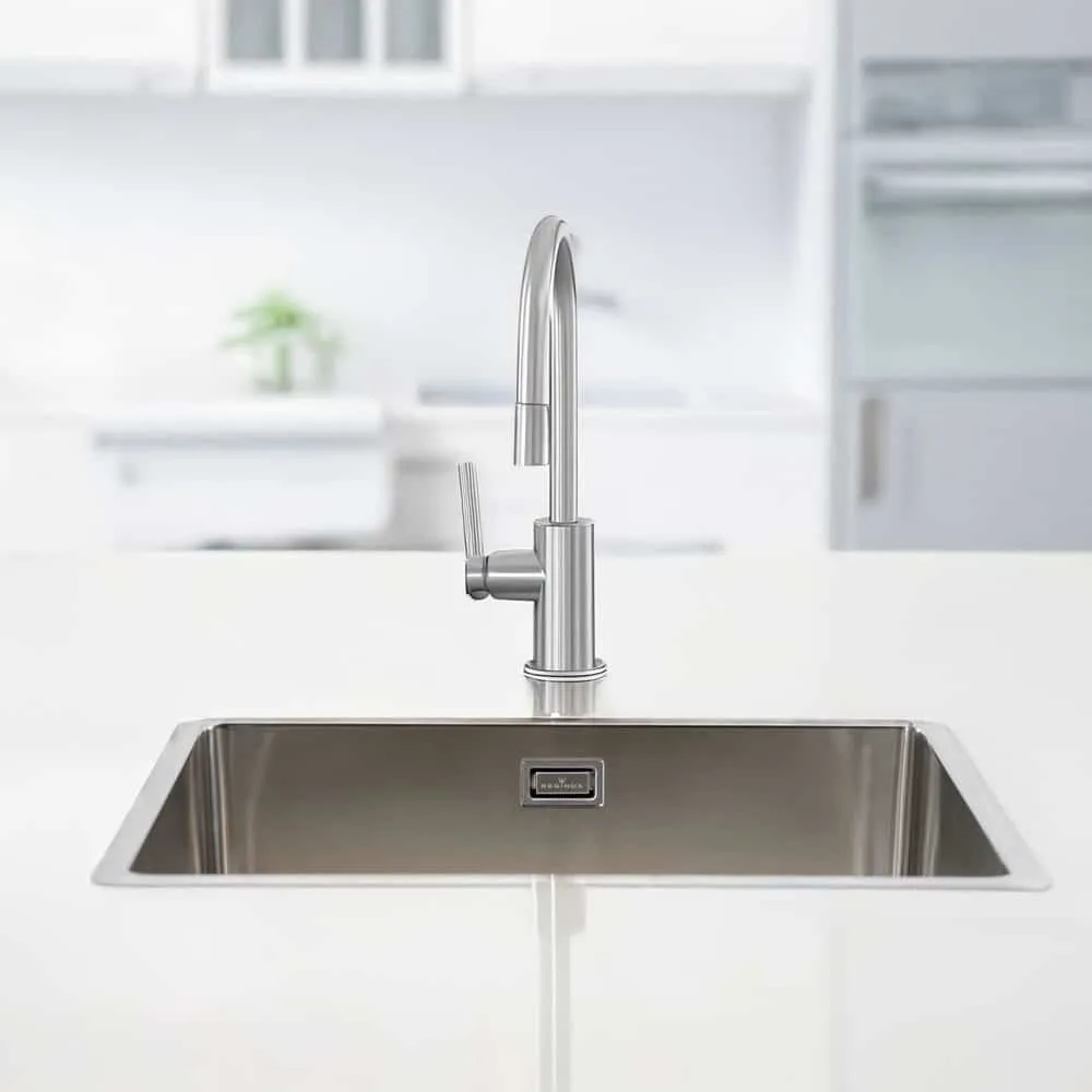 Reginox Houston Single Bowl Kitchen Sink with Polished Inox Finish – Live Kitchen Image