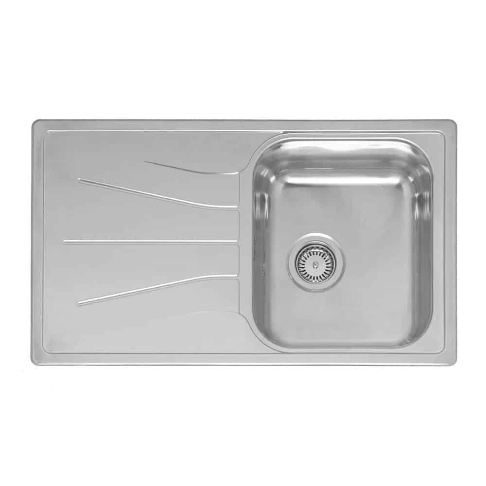 Reginox Diplomat 10 Lux single bowl stainless steel kitchen sink on a white background.