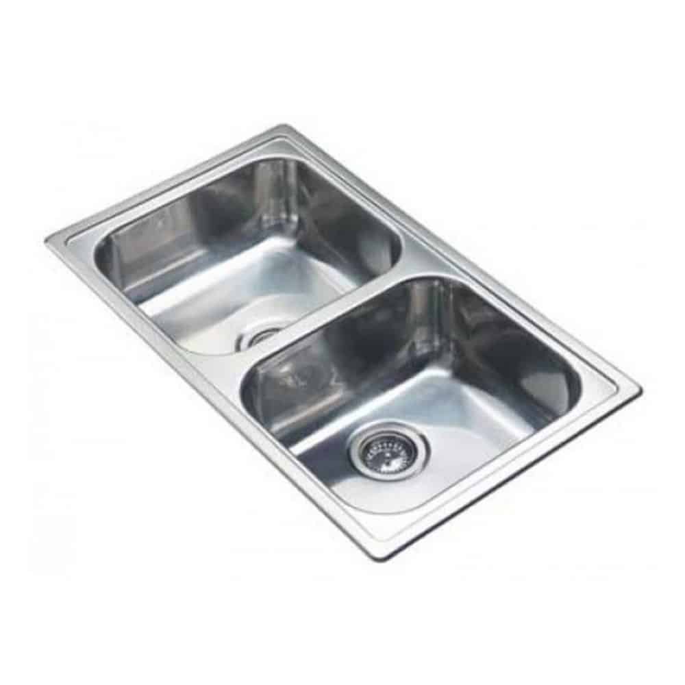 Reginox Diplomat 20 DB stainless steel kitchen sink side view on a white background.