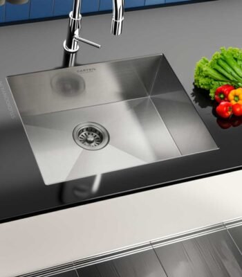 Top view of Carysil Quadro Classic 18x16 Inch Stainless Steel Kitchen Sink