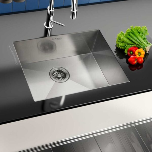 Top view of Carysil Quadro Classic 18x16 Inch Stainless Steel Kitchen Sink