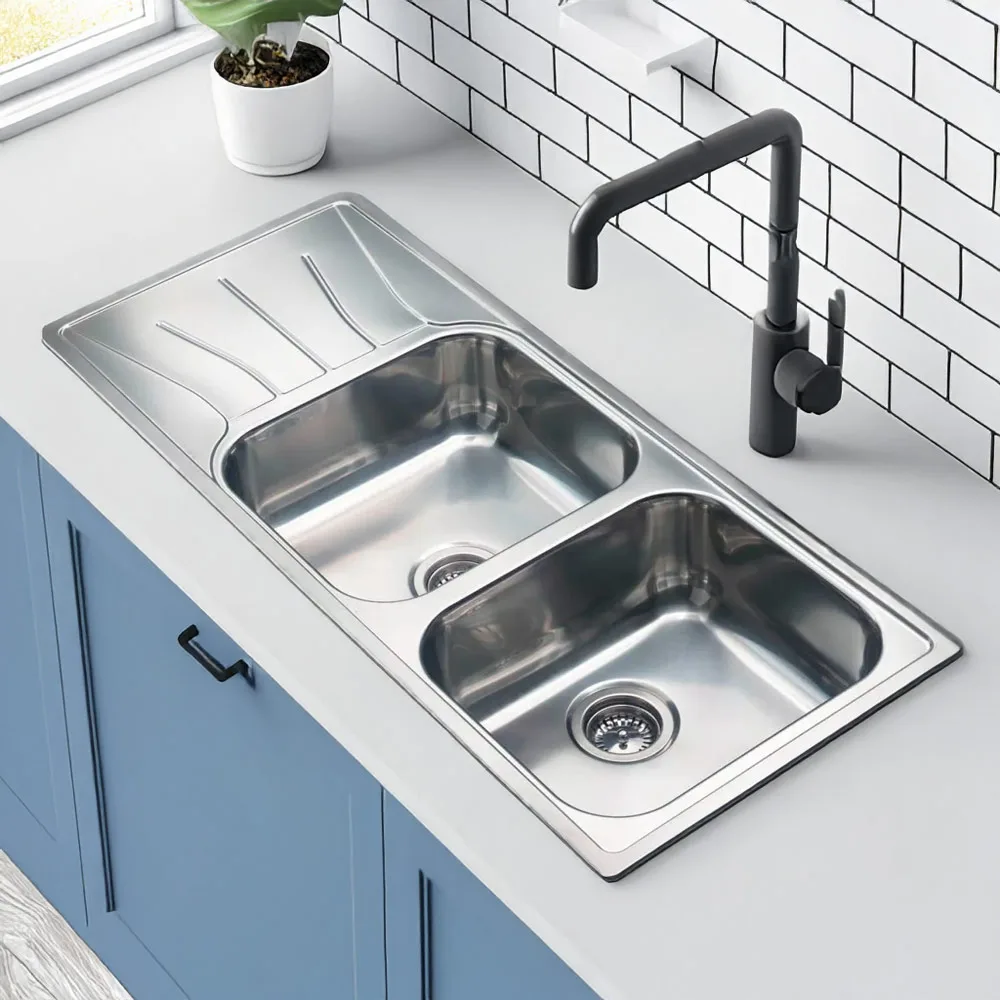 Reginox Diplomat 30 Lux Double Bowl Kitchen Sink Installed in Modern Kitchen