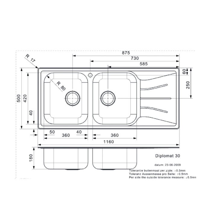 Installation Guide Diagram for Reginox Diplomat 30 Lux Double Bowl Sink