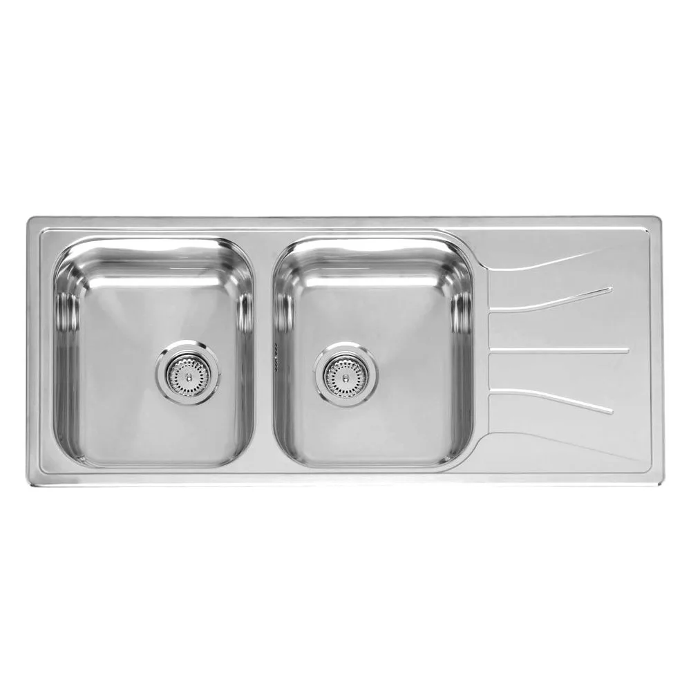 Reginox Diplomat 30 Lux Double Bowl Kitchen Sink with Drainboard on White Background