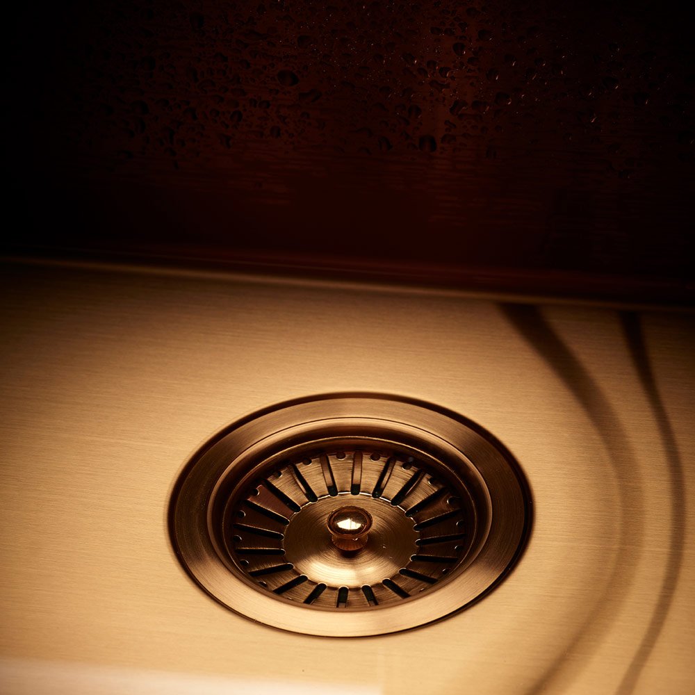 Close-up of Reginox Miami Copper Single Bowl Stainless Steel Kitchen Sink, showing the copper finish-002