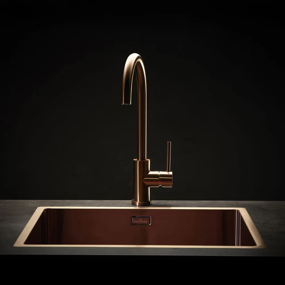 Reginox Miami Copper Single Bowl Stainless Steel Kitchen Sink installed in a kitchen-02