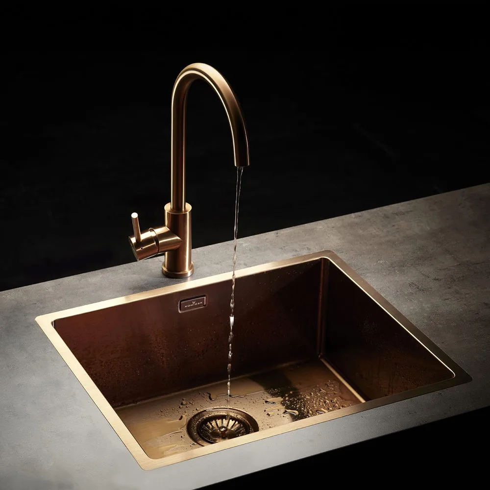 Reginox Miami Copper Single Bowl Stainless Steel Kitchen Sink installed in a kitchen-01