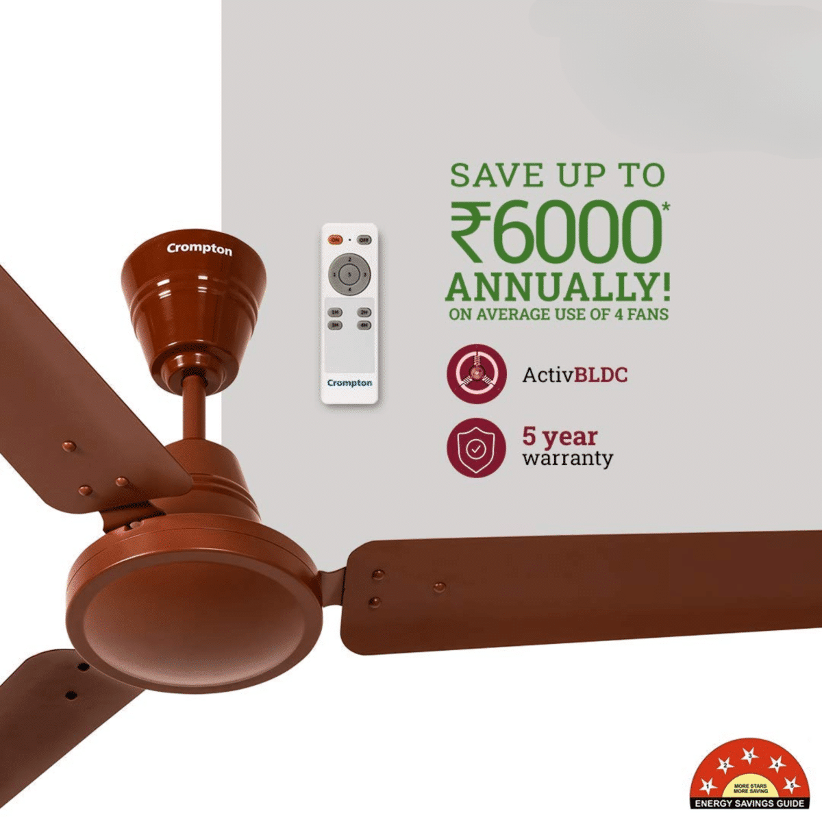 Crompton Energion HS 1200 mm Ceiling Fan Brown