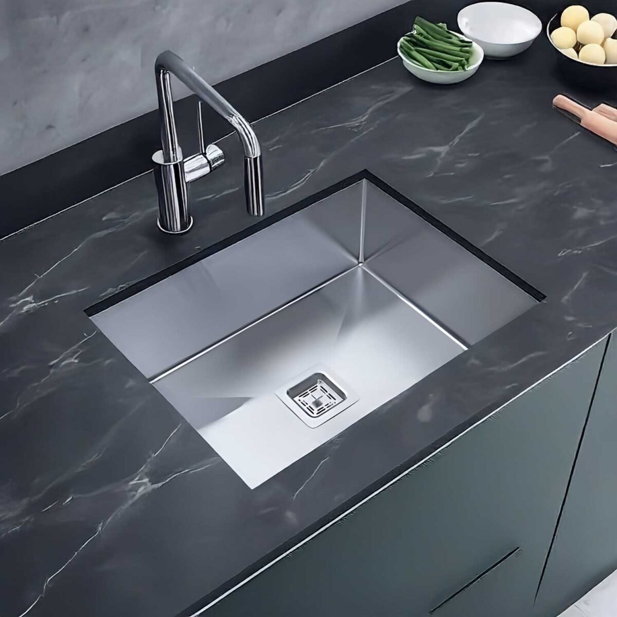 Carysil Kitchen Sink Quadro R10 24x18 – Top View, Stainless Steel Sink