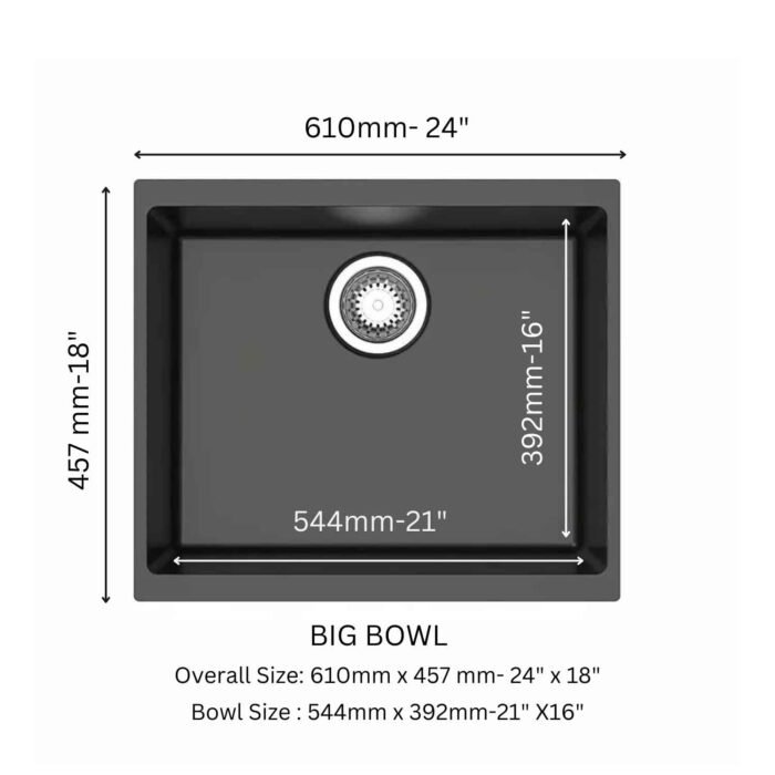 Carysil Quartz Kitchen Sink Big Bowl 24x18 Granite Metallic Nera – Installation diagram