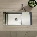 Close-up of Carysil Stainless Steel Sink with Drainboard Quadro R10 36x18 showing brushed finish