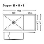 Dimension diagram of Carysil Stainless Steel Sink with Drainboard Quadro Micro Radius R10 36x18
