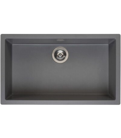 Reginox Amsterdam 72 single bowl gray silvery quartz/granite kitchen sink on a white background