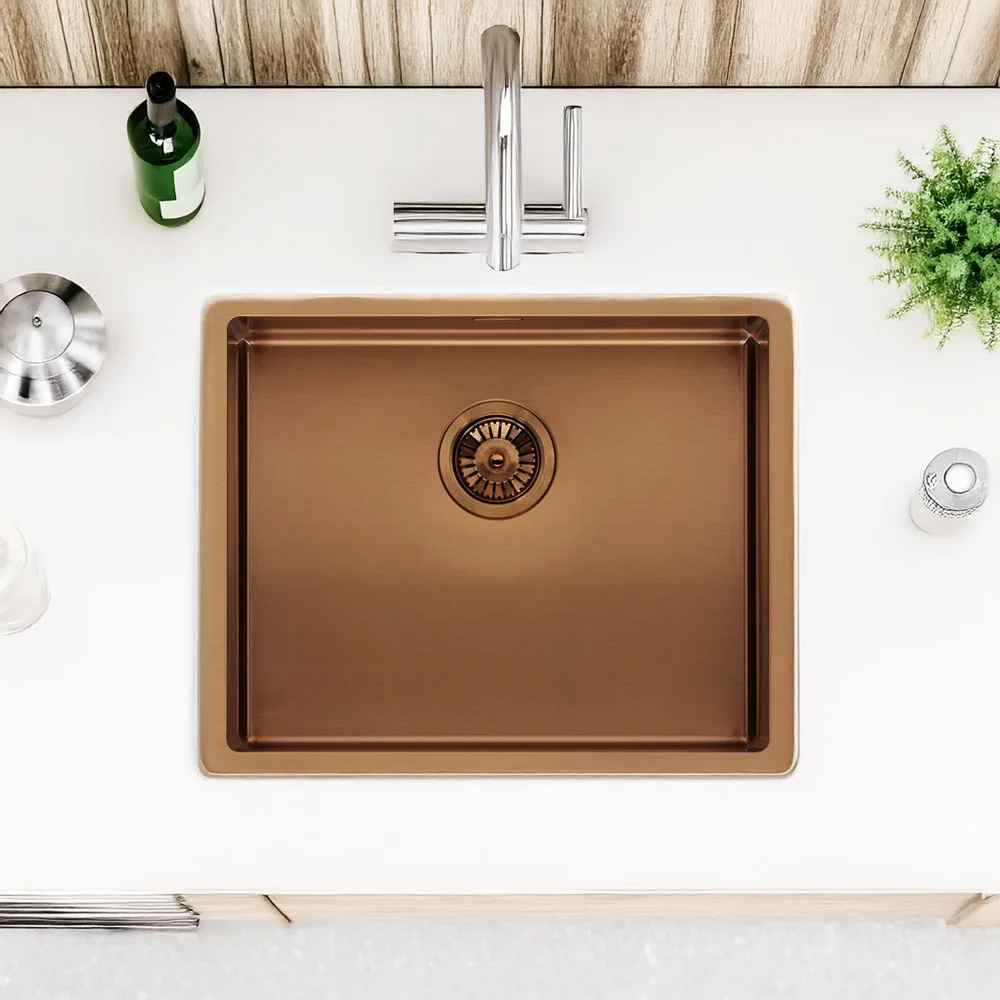 Top view of reginox-miami copper single bowl kitchen sink