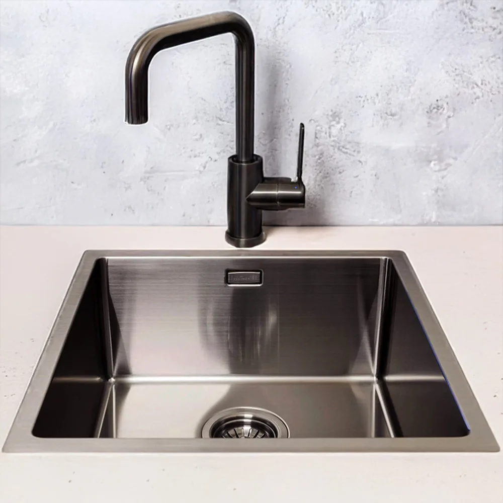 full view of view of Reginox Miami Gunmetal Single Bowl Stainless Steel Kitchen Sink