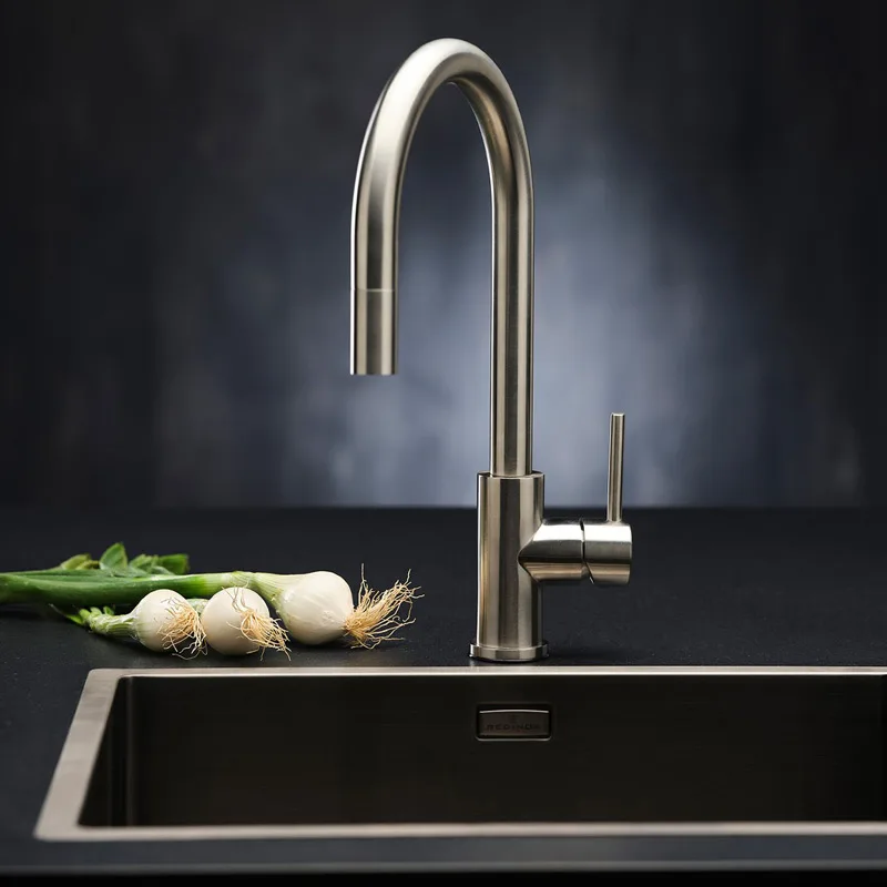 Straight view of view of Reginox Miami Gunmetal Single Bowl Stainless Steel Kitchen Sink