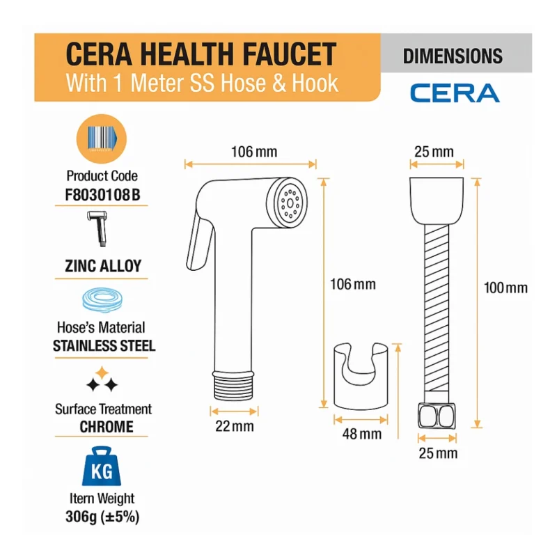 CERA ABS Body Faucet SS Braided Connection Pipe F8030108AB