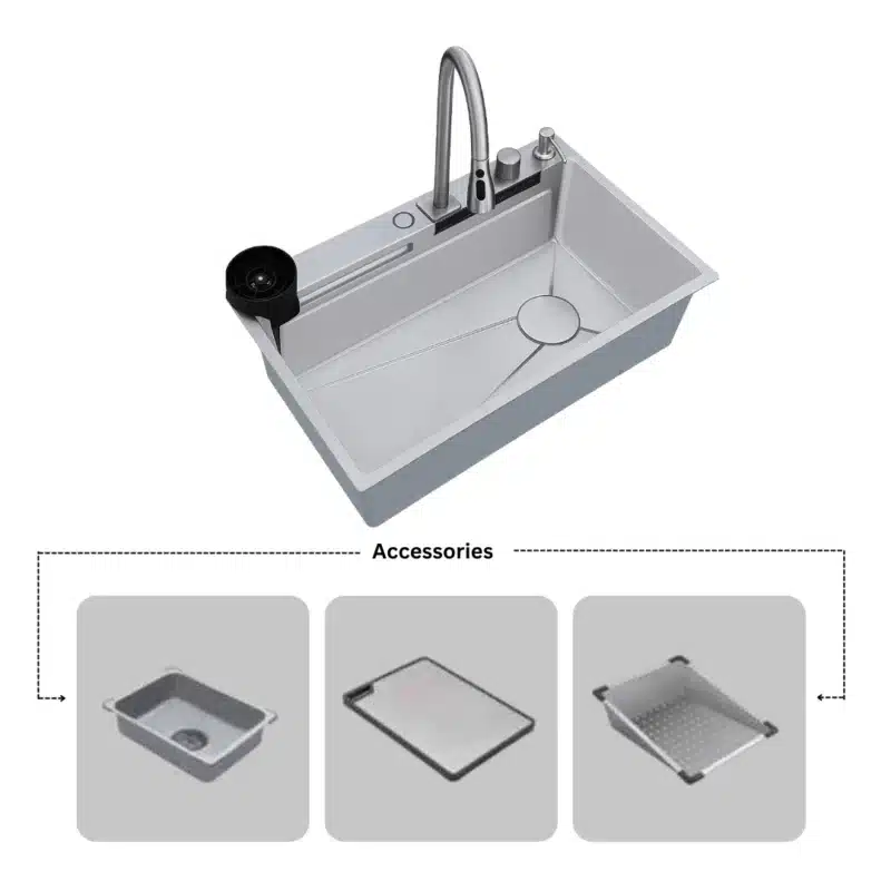 SYLUX Victoria Stain Finish Kitchen Sink With Accessories 304