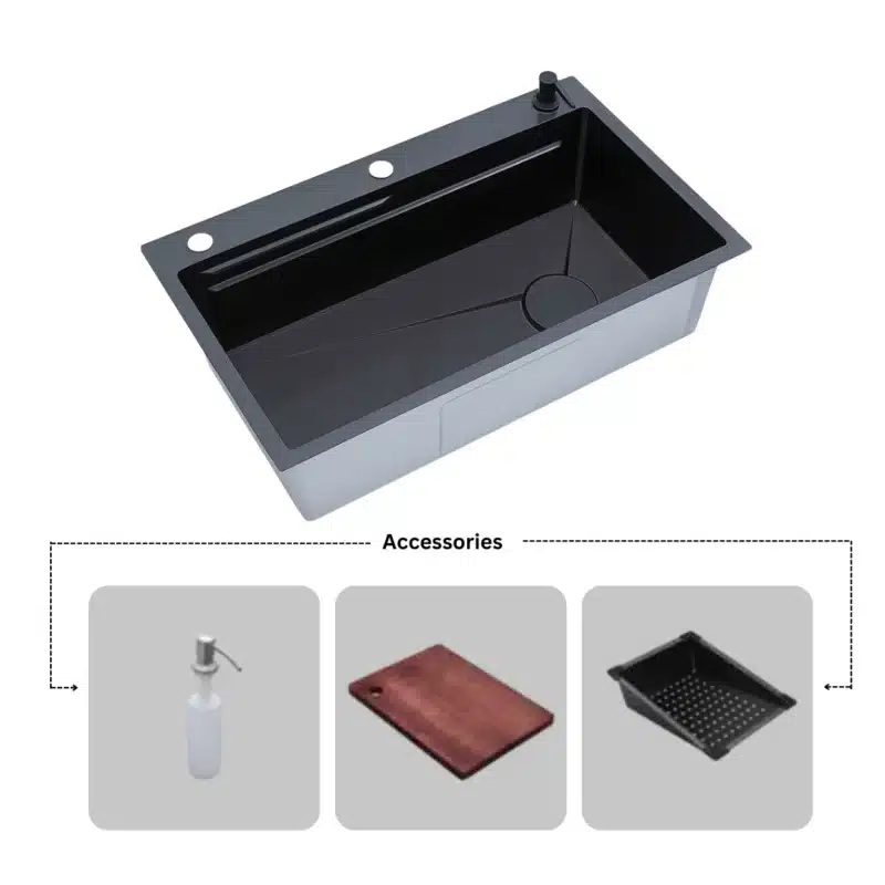 SYLUX Rapid Black Kitchen Sink With Accessories SL873 304