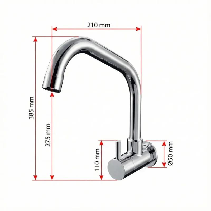 Carysil Wall-Mounted Style Kitchen Faucet : WMF-02 Chrome Sleek