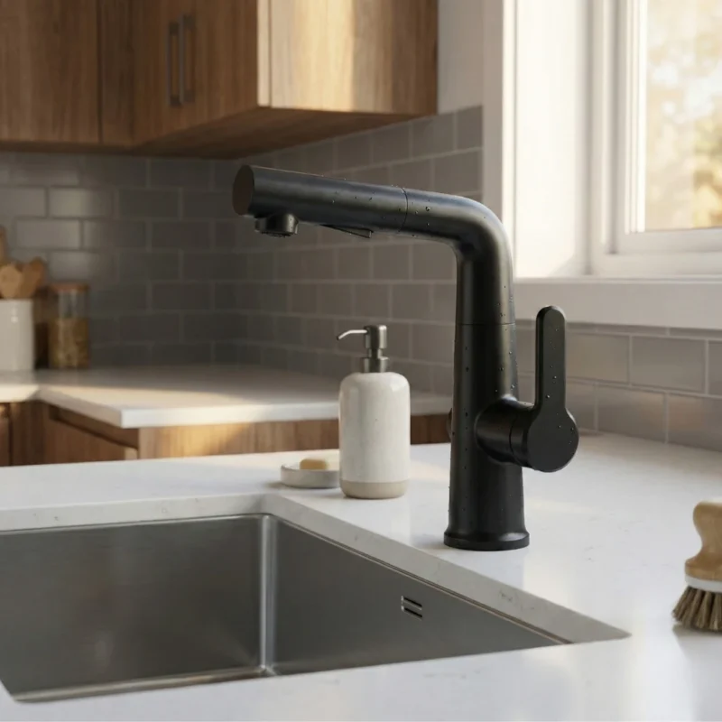Carysil Kitchen Faucet Matte Black ALA01513 with Pull-Out Sprayer