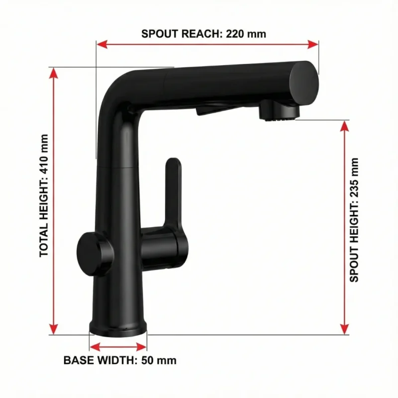 Carysil Kitchen Faucet Matte Black ALA01513 with Pull-Out Sprayer