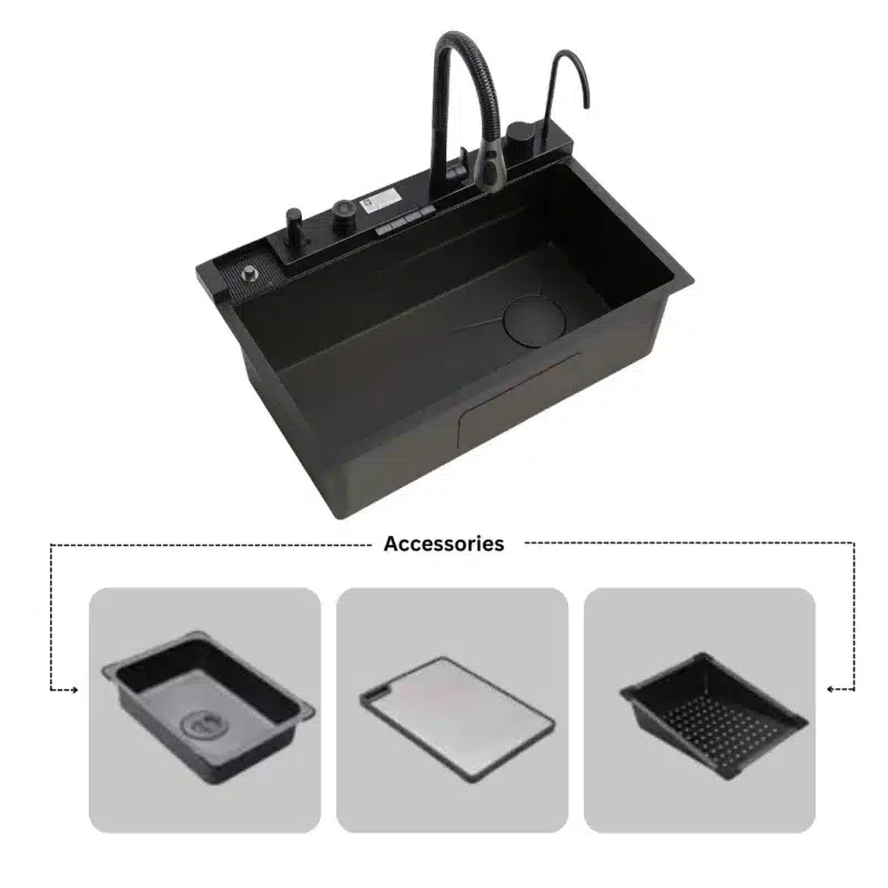 SYLUX Victoria PVD Black Kitchen Sink 30x18x9 With Accessories