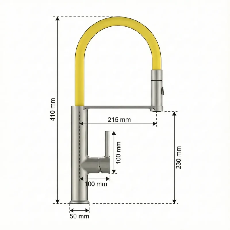 Carysil Kitchen Faucet Ala1511 Yellow Pull-Out Sprayer