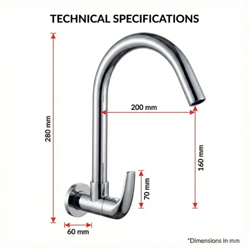 Carysil Wall-Mounted Kitchen Faucet WMF-01 Chrome Finish