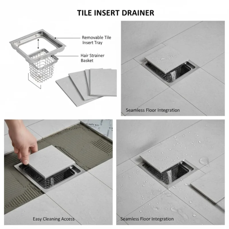 VISTA Invisible Tile Insert Floor Drain for Bathroom