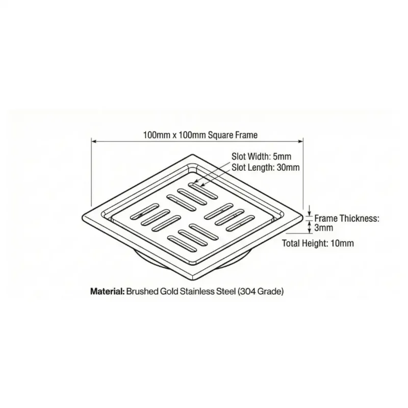 VISTA Bathroom Square Drain Cover Gold Finish