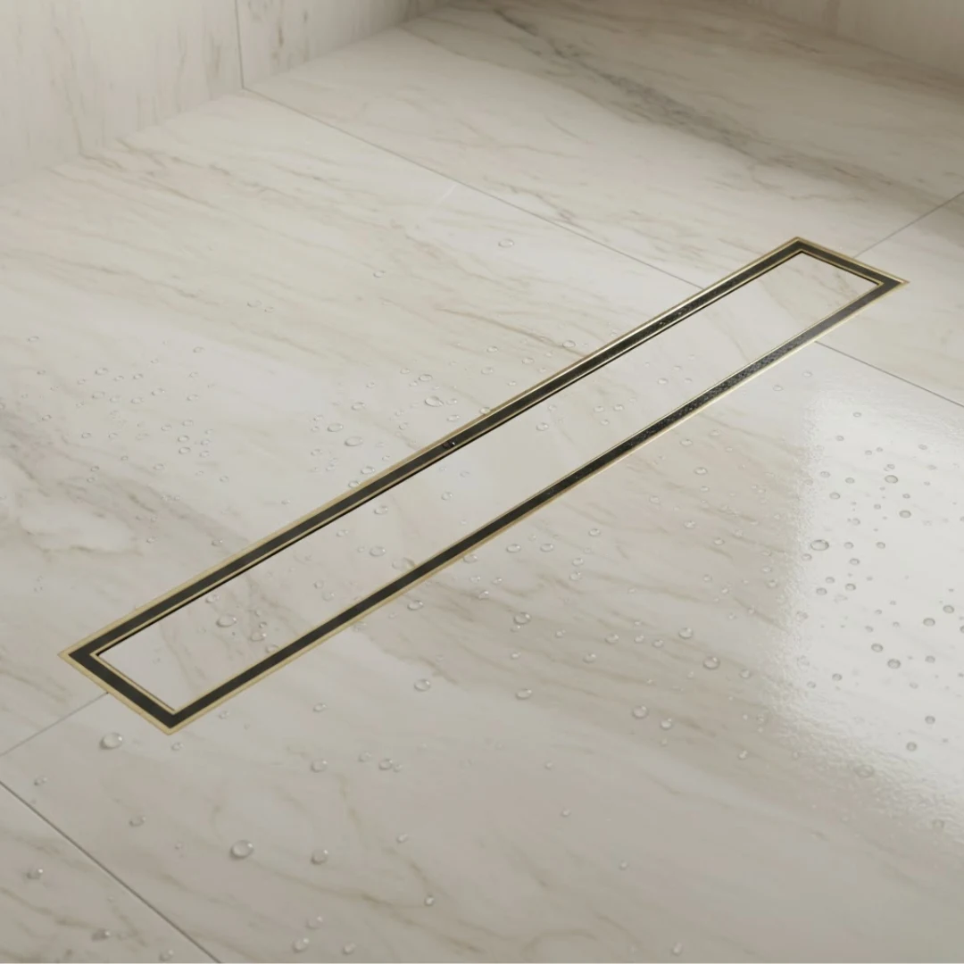 Vista Modern Gold Linear Floor Drain for Bathrooms