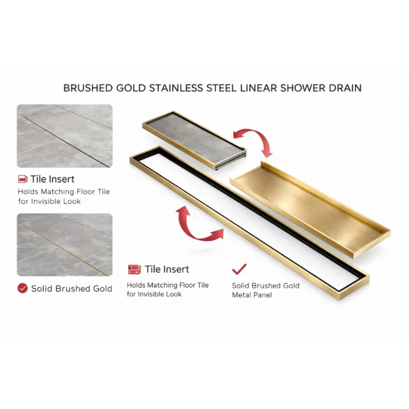 Vista Modern Gold Linear Floor Drain for Bathrooms