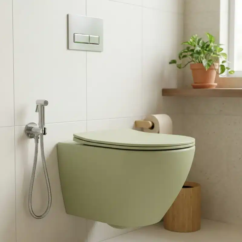 Brizzio Wall Hung Toilet Basin Set Matte Pastel Green