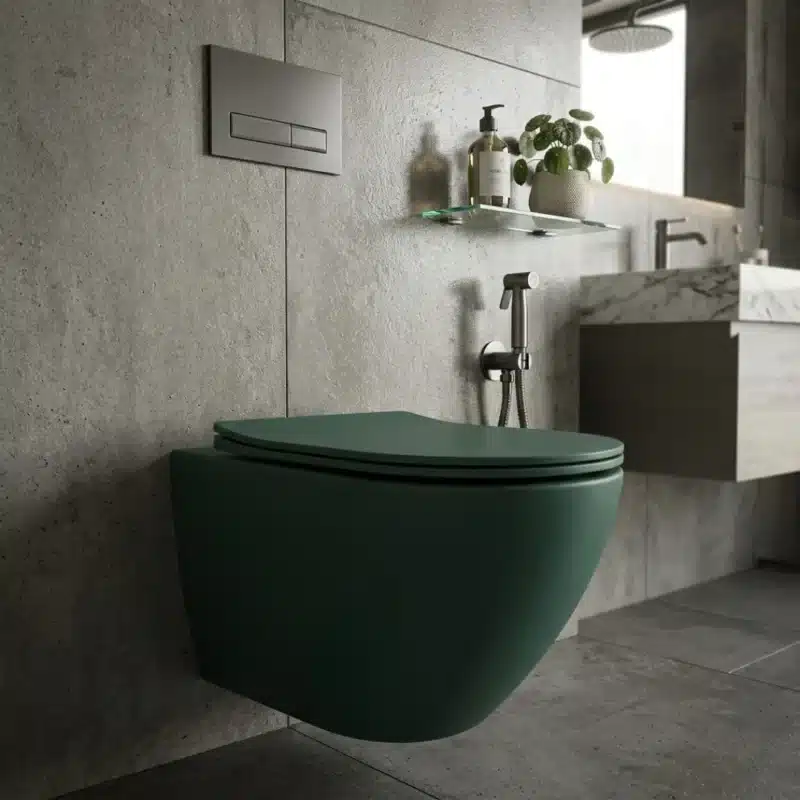 Affordable Brizzio Wall Hung Toilet Basin Set Matte Dark Green