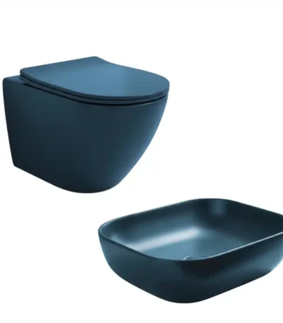 Brizzio Wall Toilet and Basin Set Matte Blue