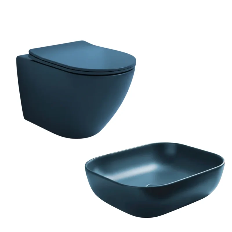 Brizzio Wall Toilet and Basin Set Matte Blue