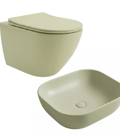 Brizzio Wall Hung Toilet Basin Set Matte Pastel Green