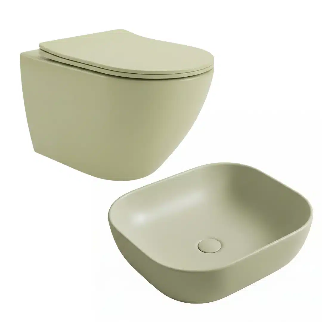 Brizzio Wall Hung Toilet Basin Set Matte Pastel Green Brizzio Wall Hung Toilet Basin Set Matte Pastel Green