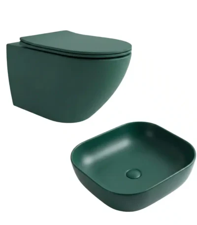 Affordable Brizzio Wall Hung Toilet Basin Set Matte Dark Green