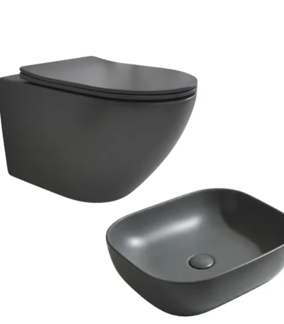Modern Brizzio Toilet And Wash Basin Set Matte Dark Grey