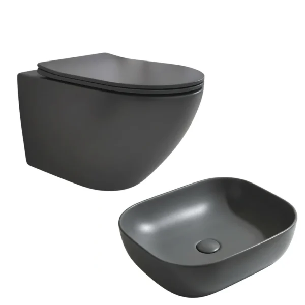 Modern Brizzio Toilet And Wash Basin Set Matte Dark Grey
